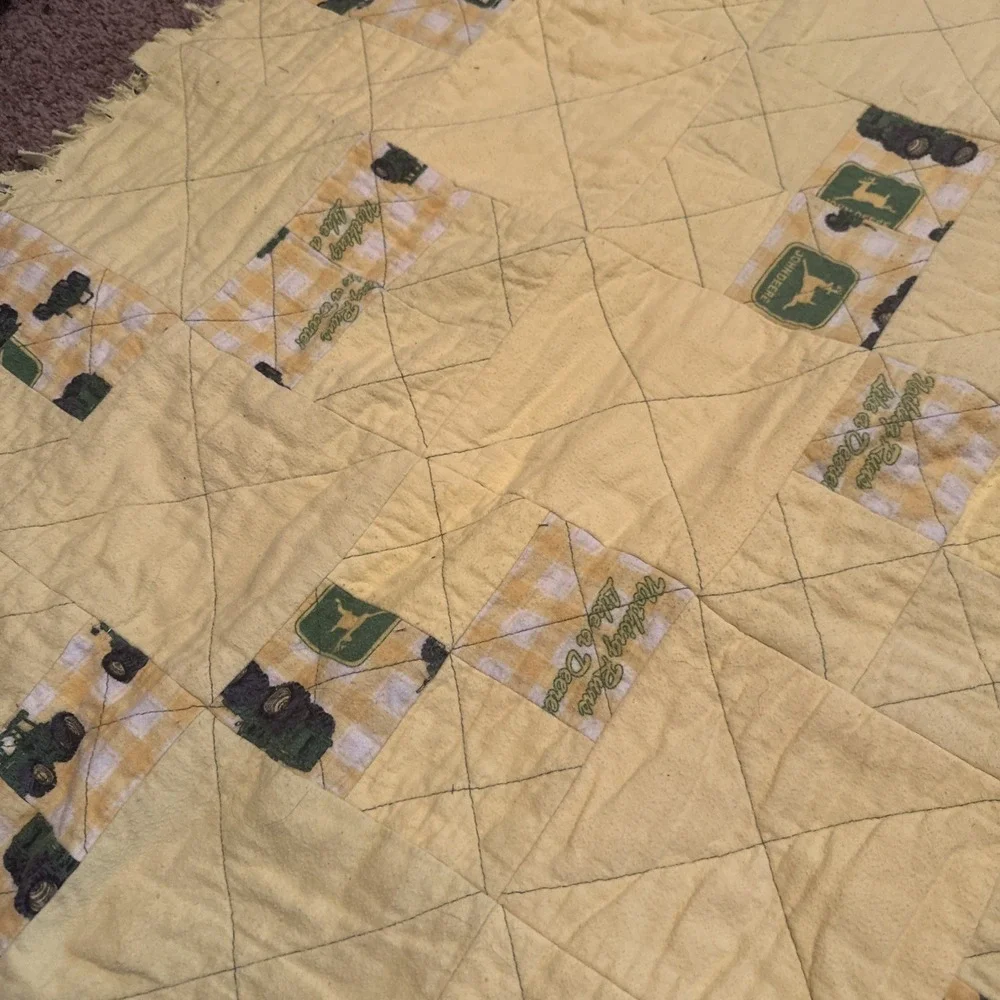 Vintage Handmade John Deere Tractor Baby Toddler Lap Patchwork Rag Quilt 60 X 46